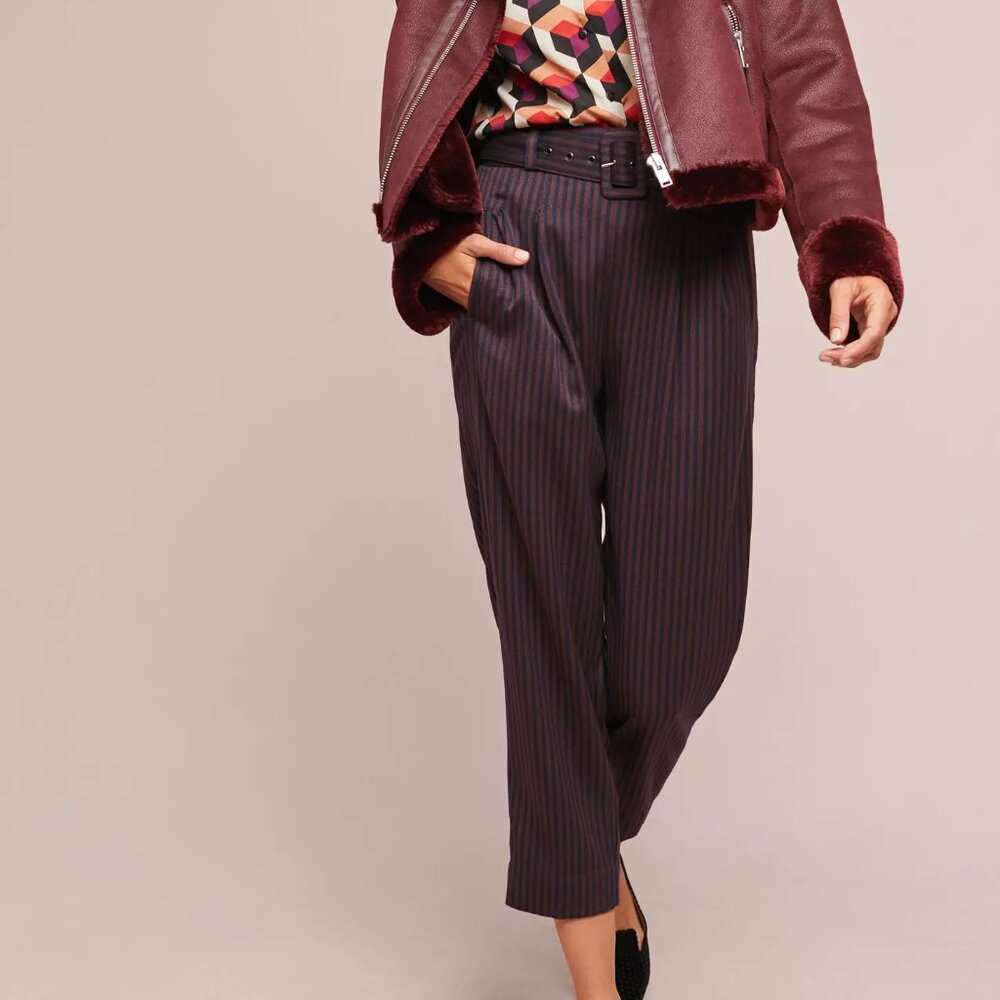 Anthropologie Black Pinstripe Cropped Trousers